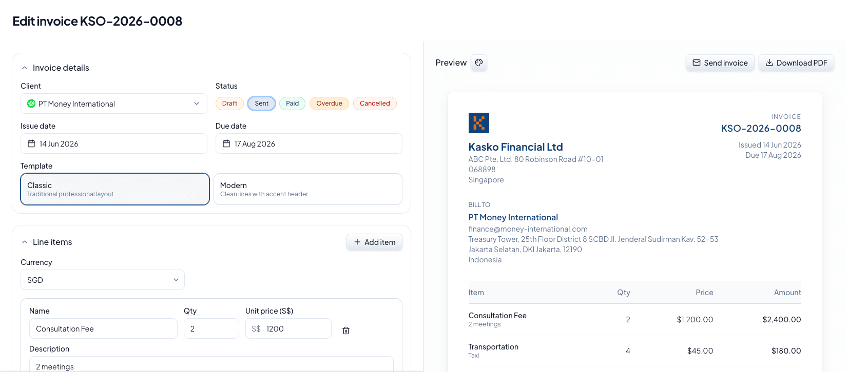 Invoice dashboard preview